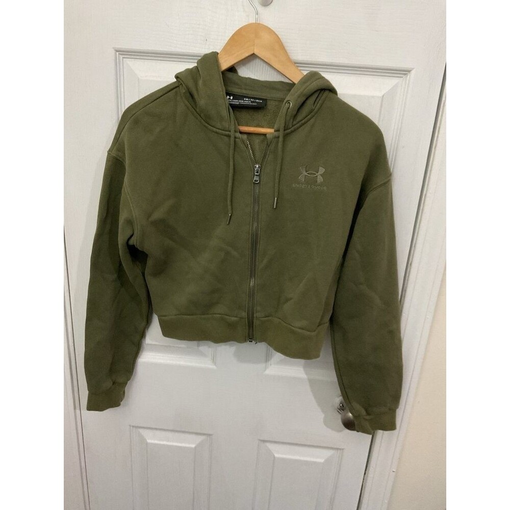 Under Armour Olive Green Cropped Zip Hoodie XS Loose Fit